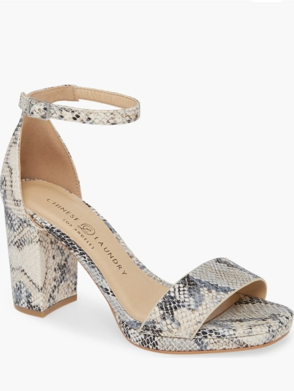 BRAND NEW CHINESE LAUNDRY SNAKE-PRINT BLOCK HEEL SANDALS WITH ANKLE STRAP SANDAL